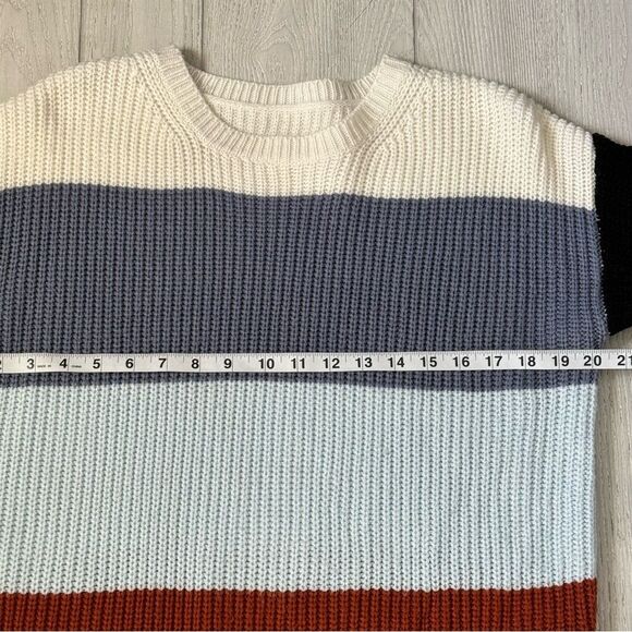 Thick Stripe Colorblock Knit Pullover Crewneck Contrast Sweater Medium - Picture 3 of 10